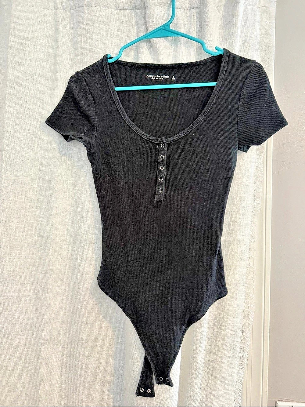 Abercrombie & Fitch Soft A&F Rib Henley Bodysuit Black Small